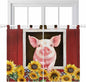 Pigs Sunflowers Kitchen Curtains 45 Inch Length, Short Cafe Window Curtains Tab Top, Farmhouse Red Barn Flowers Animals Light Filtering Window Treatments Tier Drapes 27.5"x45" 2 Panel