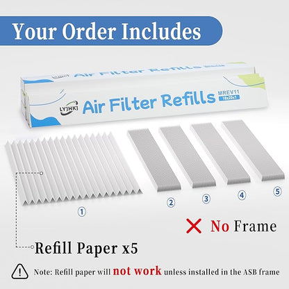 5 Pack 16x20x1 MERV 11 Air Filter Refills, Replaceable Filter Media only for 16x20x1 Reusable Frame (Frame Not Included)