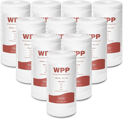 SimPure 5 Micron 10" x 4.5" String Wound Sediment Water Filter Cartridge for Well Water, Whole House Replacement Filter for Housing DB10P DB10C (10 Pack)
