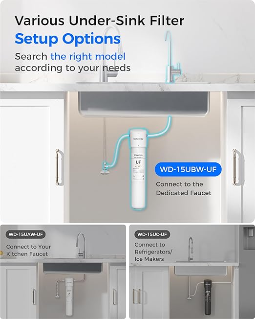 Waterdrop 15UBW-UF 0.01 μm Ultra Filtration Under Sink Water Filter System, Reduces Lead, Chlorine, Bad Taste & Odor, 2 Years, with Dedicated Brushed Nickel Faucet, USA Tech