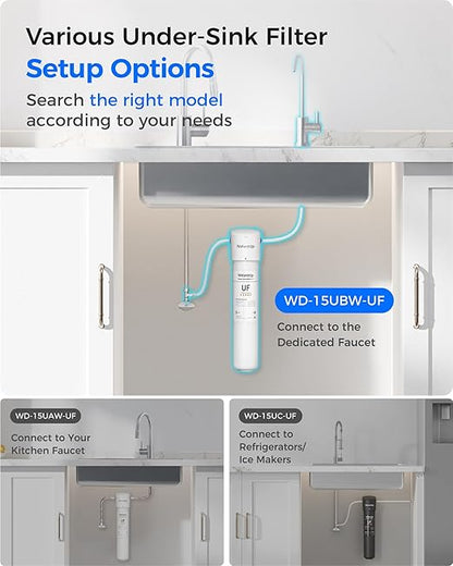 Waterdrop 15UBW-UF 0.01 μm Ultra Filtration Under Sink Water Filter System, Reduces Lead, Chlorine, Bad Taste & Odor, 2 Years, with Dedicated Brushed Nickel Faucet, USA Tech