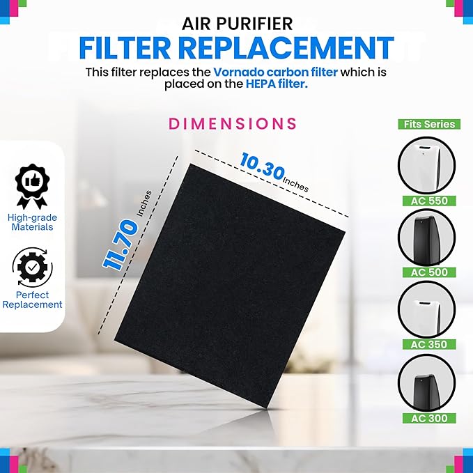 Bagean Carbon Pre Filter MD1-0023 - Compatible with Vornado Air Purifier Filter Replacement - Fits AC350 AC300 AC500 & AC550 Models - Activated Carbon Filters Remove Odors and Freshen the Air (4-Pk)
