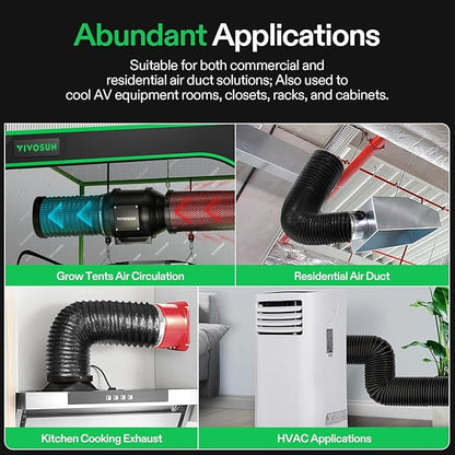 VIVOSUN 4'' Air Carbon Filter Smelliness Control and 4'' 8 Feet Black Non-Insulated Flex Air Aluminum Ducting Dryer Vent Hose for HVAC Ventilation w/Two 4 Inch Stainless Steel Clamps