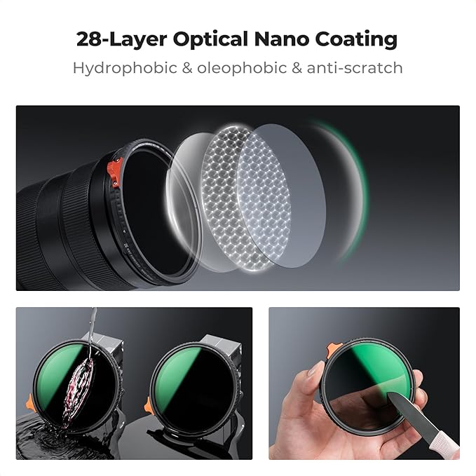 K&F CONCEPT 72mm Ultra-Low Reflectivity Putter Variable ND Filter ND2-ND400 (1-9 Stops) 28 Multi-Layer Coatings AGC Glass Adjustable Neutral Density Camera Lens Filter (Nano-X Series)