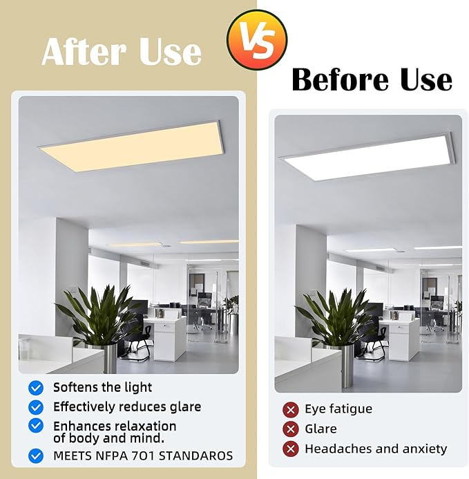 Fluorescent Light Covers - Classroom Covers for Ceiling Lights, 1 PCS 4 x 2 Feet Magnetic Light Filters, Classroom, Office Decor (Warm Yellow)