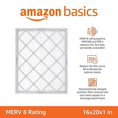 Amazon Basics 16x20x1 Air Filter 6 Pack, MERV 8 AC Furnace Filters (Actual Size: 15.75" x 19.75" x 0.75")