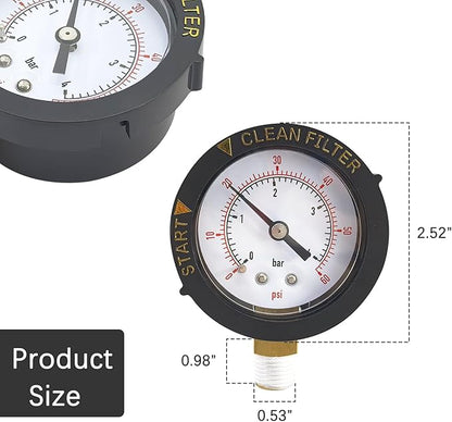 190058 Pressure Gauge 0-60 PSI with 1/4” NPT Bottom Mount Replacement for Pool and Spa Valve Filter