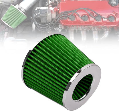 RYANSTAR RACING 89mm 3.5" High Flow Round Tapered Cone Cool Air Filter Cleaner with Top Filter Design Short 150mm tall Green