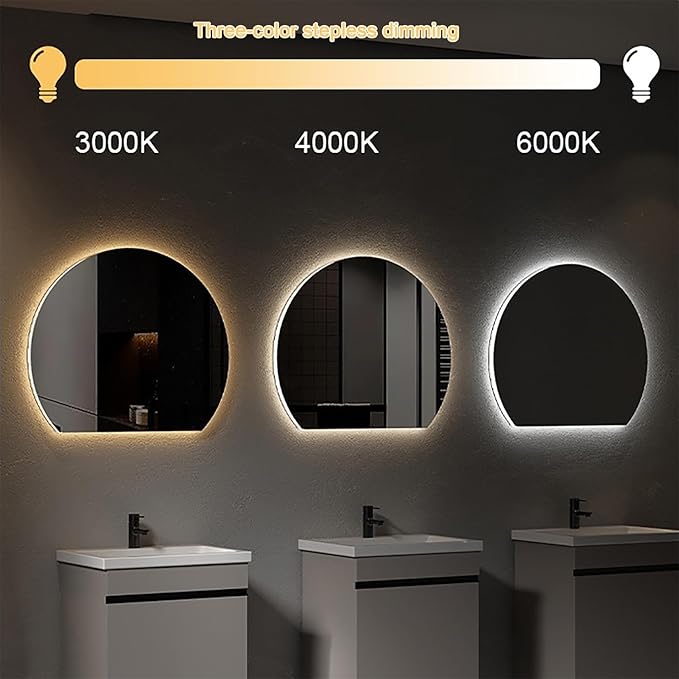 Bathroom Mirror, Dimmable LED Vanity Mirror Half Circle, Illuminated Mirror with Demister Pad, Large Wall Mirror with Touch Sensor (Size : 28x31''/70x80cm)