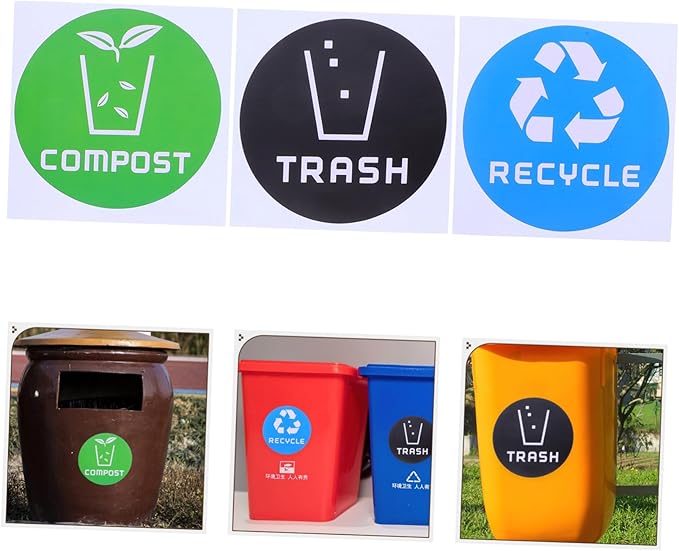 6pcs Decorative Waste Sorting Stickers for Trash Bins Easy to Apply Labels for and Office Settings
