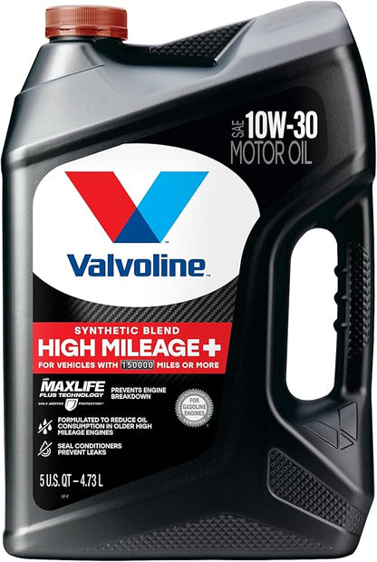 Valvoline High Mileage 150K with Maxlife Plus Technology Motor Oil SAE 10W-30 5 QT, Case of 3