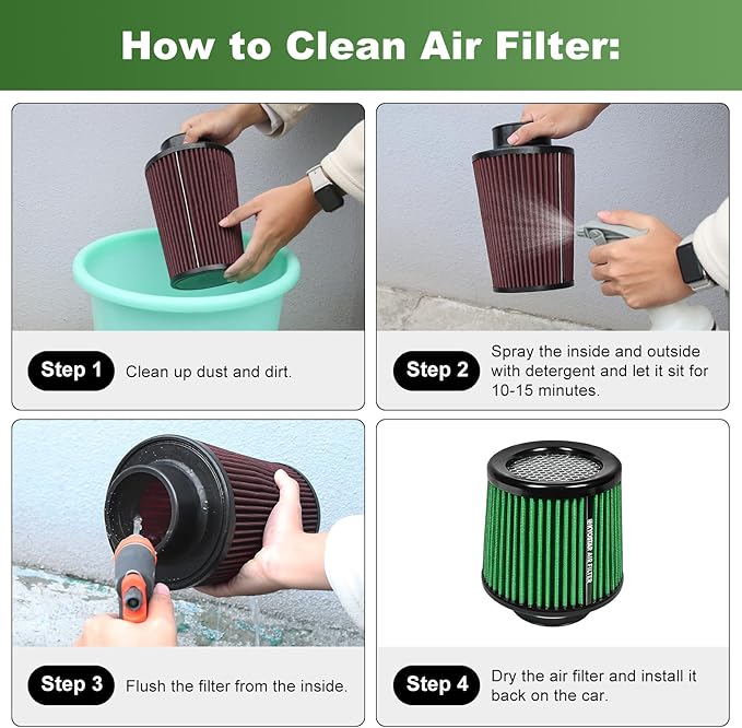 KYOSTAR Universal 3" (76mm) High-Flow Air Filter, Reusable Cone Cold Air Intake, High Performance, Washable, Clamp-On Car High Flow Dry Air Kit, Flange Diameter: 3 Inch, Filter Height: 6.4 Inch, Green