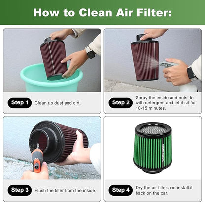 KYOSTAR Universal 3" (76mm) High-Flow Air Filter, Reusable Cone Cold Air Intake, High Performance, Washable, Clamp-On Car High Flow Dry Air Kit, Flange Diameter: 3 Inch, Filter Height: 6.4 Inch, Green