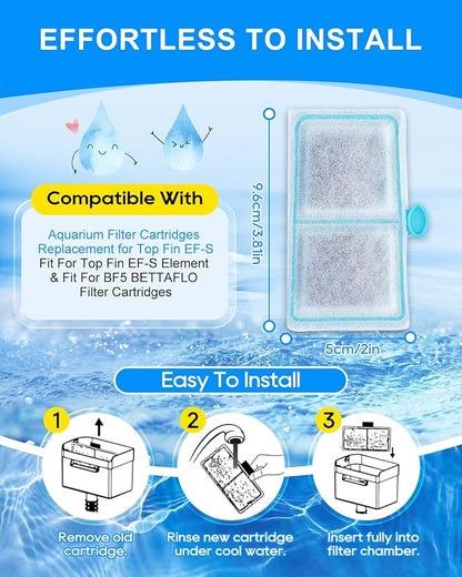 6 Pack Upgraded EF-S Fish Tank Filters Compatible with Top Fin EF-S Filter Cartridges, Aquarium Fish Filters for BF5 BETTAFLO, Filter Cartridge Compatible with Top Fin Aquarium