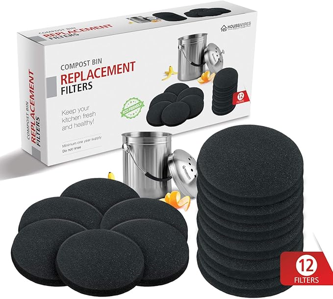 12 Pieces Activated Carbon Compost Bin Filters - 6.7 Inch Extra Thick Indoor Compost Bucket Filter Activated Charcoal Countertop Replacement Bin Filters, Round