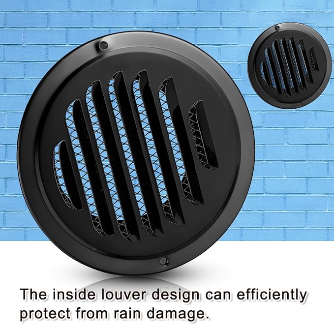 Zonon 8 Pcs Stainless Steel Soffit Vents 6 Inch Round Dryer Vent Cover with Mesh Screen for Home Outdoor Bathroom Wall Ceiling Outside Exterior Exhaust Black