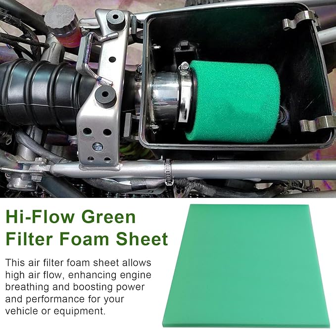 Foam Air Filter Material Sheet for Uni Filter-BF-1 BF1-14" X 17" X 5/8", 65-PPI Bulk Fine Filter Foam Sheet, Universal Reusable Air Filter for Most Motorcycle ATV Scooters, Dirt Bike,UTV-Green