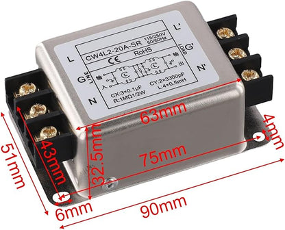 Single-Phase 2-Stage Power Supply Filter Anti-interference With Alloy Shell For CW4L2 Models Electrical And Electronic Equipment(20A)