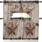 Country Star Swag Kitchen Curtains Valance and Tier Set, VintageRust Yellow Star Berry Beige Barn Gate Light-Filtering Swag Valance 36 Inch Length, Rod Pocket Short Curtain for Bedroom Cafe
