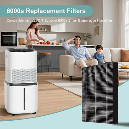4 Pack Humidifier Filters Replacement for LEVOIT 6000S, Compatible with LEVOIT Superior 6000S Smart Evaporative Humidifier, Wick Filters for Cool Mist Humidifier,Long-Lasting (Fits LV6000S)