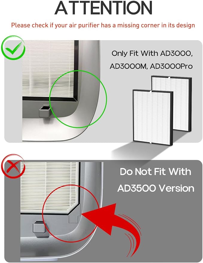 Replacement Filter Compatible with Air Doctor AD3000 AD3000M AD3000Pro Air Cleaner Purifier, Not for AD3500 Version, Include 2 High-Performance Filters
