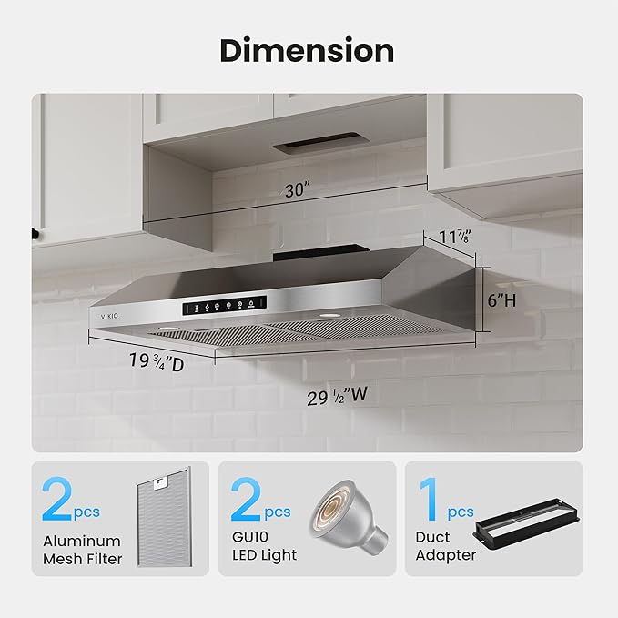 30 Inch Under Cabinet Range Hood, 900CFM Fast Venting Ducted, Kitchen Hood With 3 Speed Gesture Sensing & Touch Control, Stainless Steel Stove Vent Hood With Reusable 5-Layer Baffle Filters