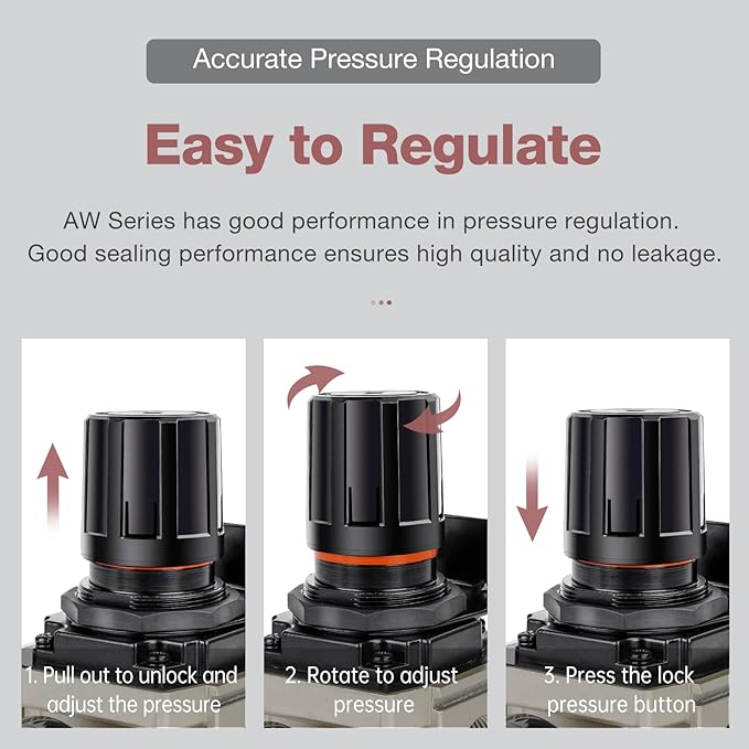 SNS 1”NPT Compressed Air Filter Regulator Piggyback Combo, Semi-auto Drain, 5 Micron Brass Filter, Gauge and Bracket, Poly Bowl with Metal Guard AW5000-N10A
