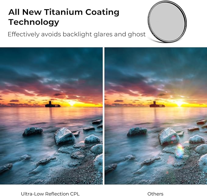 K&F CONCEPT 58mm Ultra-Low Reflectivity Circular Polarizers Filter 28 Multi-Layer Coatings Ultra-Slim High Definition Polarizing Camera Lens Filter (Nano-X Series)