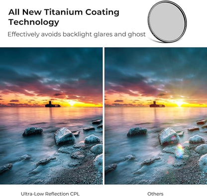 K&F CONCEPT 58mm Ultra-Low Reflectivity Circular Polarizers Filter 28 Multi-Layer Coatings Ultra-Slim High Definition Polarizing Camera Lens Filter (Nano-X Series)