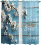 Farmhouse Wooden Grain Kitchen Curtains, Vintage Shabby Chic Flower Blue Light Filtering Window Curtain Panels, 2Pcs Rod Pocket Window Treatments Set for Living Room Bathroom Bedroom 42x63 Inches