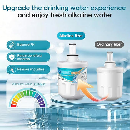 ICEPURE Alkaline DA29-00003G Refrigerator Water Filter Replacement for Samsung DA29-00003A, DA29-00003B, Aqua-Pure Plus, HAFCU1, FMS-1 WSS-1 WF289 RFG237AARS RS22HDHPNSR RSG257AARS, Enhances PH, 4Pack