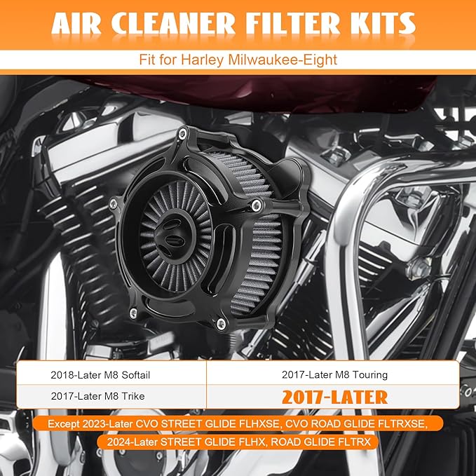 High Flow Air Cleaner Intake Filter Kit Air Filters Cover for Harley Milwaukee-Eight M8 Softail 2018-2025 Touring 2017-Later Except 23-Later FLHXSE FLTRXSE 24-Later FLHX FLTRX