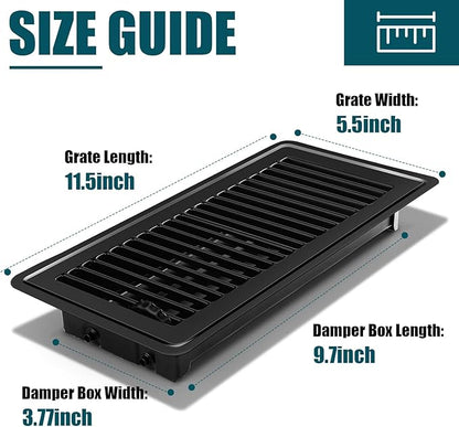 VOISEN Floor Register 4x10, 2 Pack Black Floor Vent Covers,Heavy Duty Steel Walkable Floor Vents,Vent Covers for Home Floor