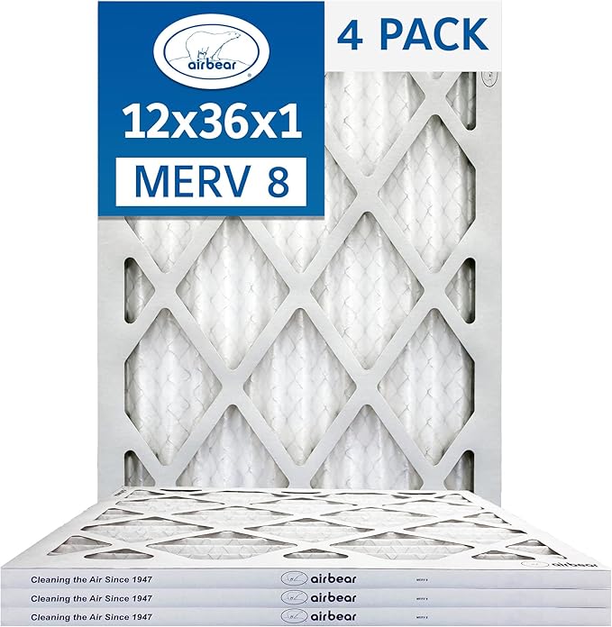 12x36x1 Air Filter MERV 8 (4-Pack) TRION Air Bear Pleated HVAC Air Filter Replacement (Actual Size: 11.50 x 35.50 x 0.75 Inches)