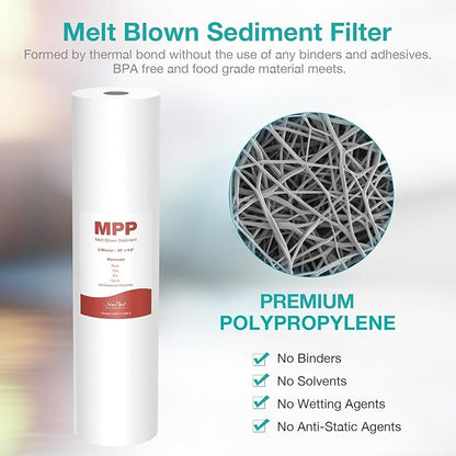 SimPure Sediment Water Filters, 5 Micron 20" x 4.5" Whole House Water Filter Replacement Compatible for SimPure DB20 Blue Housing, WGB22B, WGB32B, AP802, BB20B, BB20T, 4 Pack