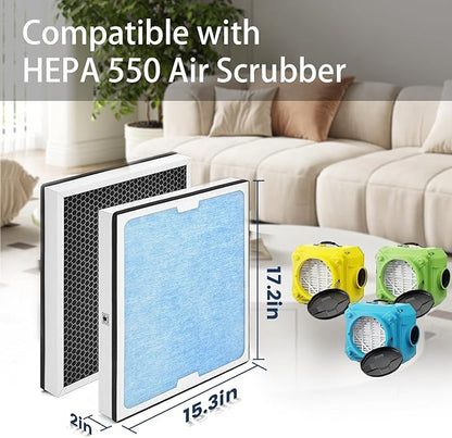 HEPA Filter Replacement for AlorAir CleanShield HEPA 550 Air Scrubber, High Efficiency HEPA & Activated Carbon Filter Set, 17.2 x 15.3 x 2 in 3 Pack
