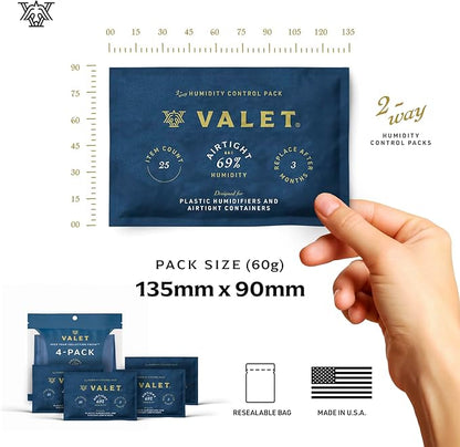 Valet 69% Two-Way Humidity Packs for Plastic Containers, 12-Pack, 60g Each, Humidifier Pack Prevents Leaks and Controls Moisture with Natural Craft Paper Design