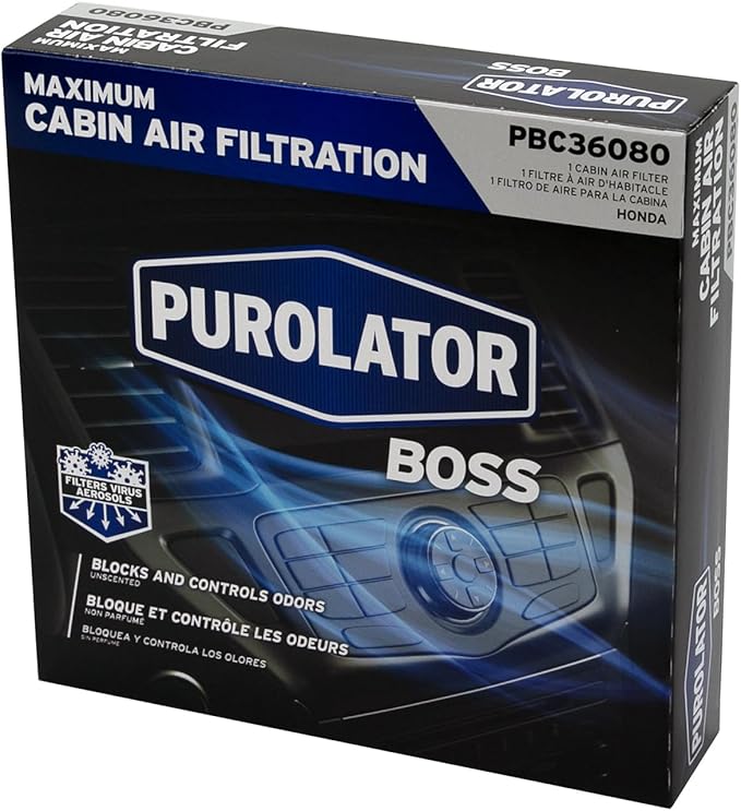 Purolator PBC36080 PurolatorBOSS Automotive Cabin Air Filter with Activated Carbon, Car & Truck Passenger Compartment OEM Filter Replacement for Honda CRV, Civic, HR-V, and more