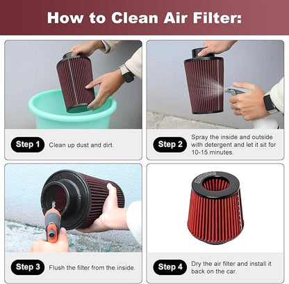 KYOSTAR Universal 3.5" (89mm) High-Flow Air Filter, Reusable Cone Cold Air Intake, High Performance, Washable, Clamp-On Car High Flow Air Kit, Flange Diameter: 3.5 Inch, Filter Height: 6.1 Inch, Red