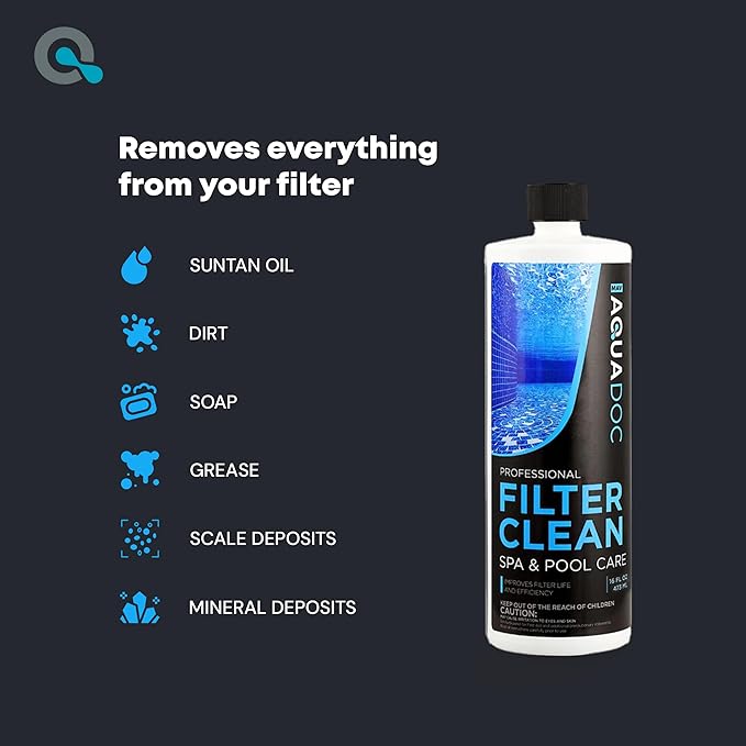 Hot Tub Filter Cleaner Soak, Pool Filter Cleaner & Pool Cartridge Cleaner - Spa Filter Cleaner Soak & Spa Filter Cleaning Solution for HotTub Cartridges. Easy to Use Filter Degreaser - AquaDoc PT