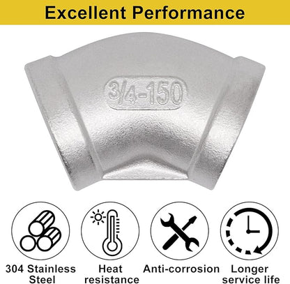 45 Degree Elbow 2PCS, 3/4" NPT Female x 3/4" NPT Female 304 Stainless Steel Pipe Fitting, Connector Coupler Apply to Outdoor/Garden/Industrial