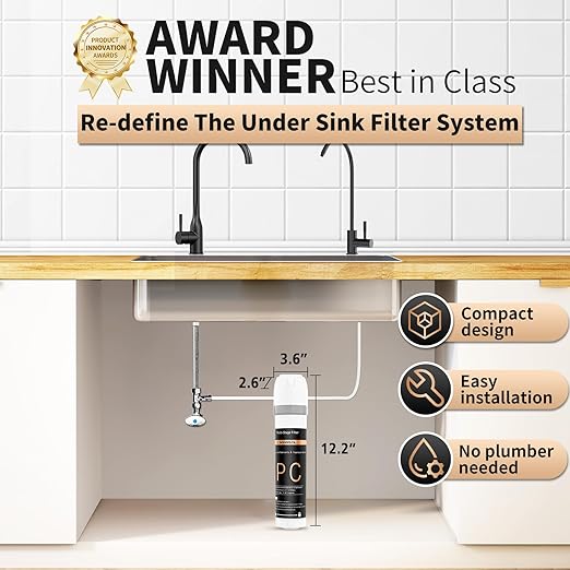 Under Sink Water Filter System with Brushed Nickel Faucet, NSF/ANSI 42&53 Anti-Clogged Pleated Filter Quick Change EZ Install, Reduce PFAS/Lead/Chlorine/Sediment, 8K Gallons Long-Lasting