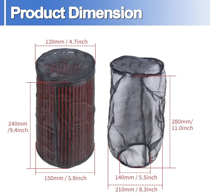 Air Filter Cover Large Dustproof Protective for Harley Davidosn Touring Model Universal Cold Air Intake Filter Sock Air Filter Wrap, 1 Pack