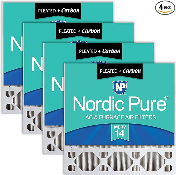 Nordic Pure 20x20x5 (Actual Size: 19 5/8 x 19 7/8 x 4 3/8) Honeywell Replacement Furnace Filters MERV 14 Plus Carbon 4 Pack