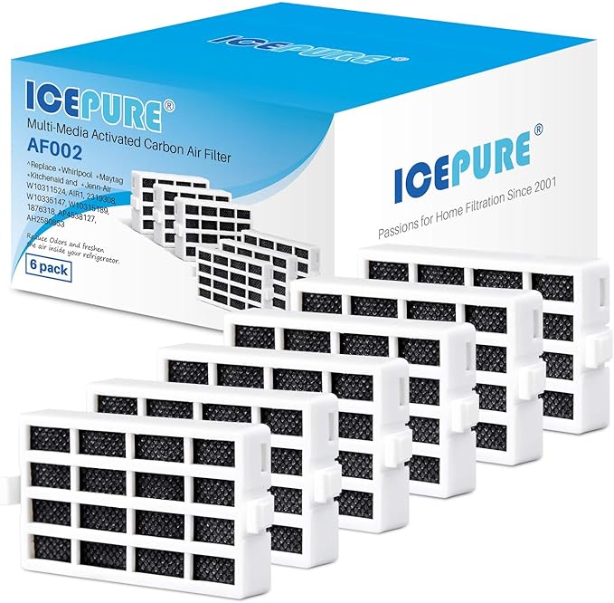 ICEPURE W10311524 Refrigerator Air Filter Replacement for Whirlpool AIR1, W10311524, 2319308, W10335147, 1876318, FreshFlow Air Filter, AP4538127, AH2580853, EA2580853, PS2580853, 6PACK