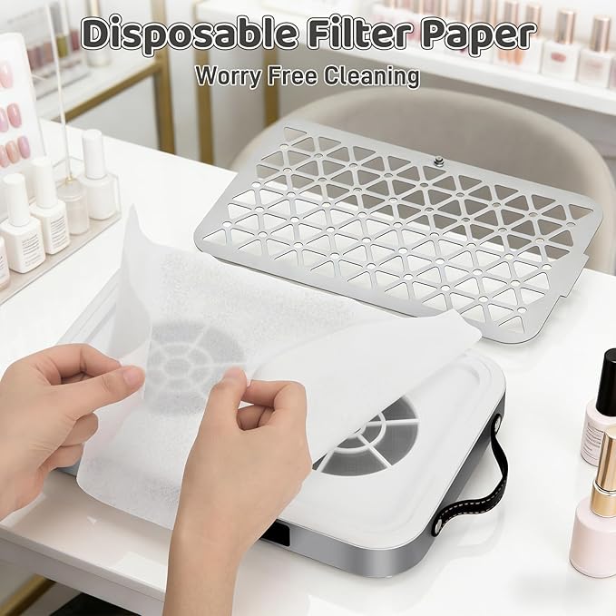 Nail Dust Collector, 1600PA Professional Nail Vacuum Dust Collector Fan with Absorb 99% of dust Within 20 inches in 3 Seconds - 10 Speeds Adjust, 30 Filters for Acrylic Manicure at Salon & Home