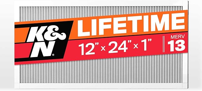 K&N 12X24X1 HVAC Furnace Air Filter, Lasts a Lifetime, Washable, Merv 13, the Last HVAC Filter You Will Ever Buy, Breathe Safely at Home or in the Office, HVC-13-11224