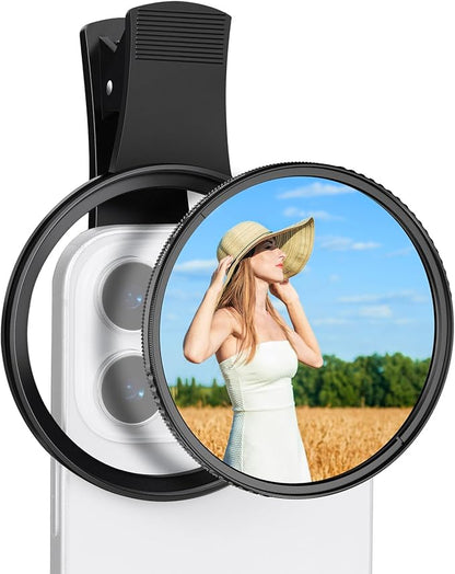 K&F CONCEPT 67mm Clip-on Black Diffusion 1/4&CPL Phone Camera Lens Filter Kit, Mist Cinematic Effect Filter Compatible with iPhone 16 15 14 13 12 11, for Video/Vlog/Portrait Photography