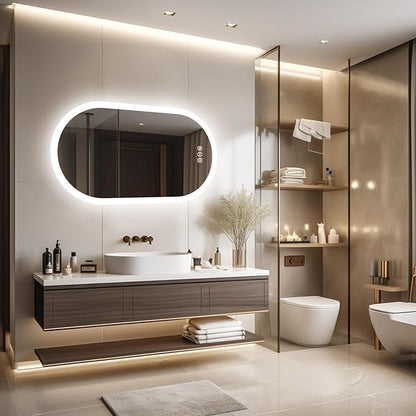 LUVODI Lighted LED Bathroom Mirror: 48x24IN Wall Mounted Dimmable 3 Colors Makeup Mirror with Bright Back Lit - Smart Mirror Anti Fog with Touch Switch Memory Function for Restroom Bedroom Living Room