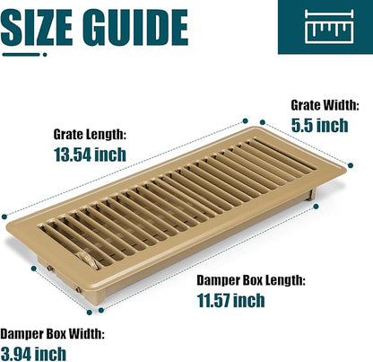 VOISEN Floor Register 4x12, 6 Pack Floor Vent Covers, Steel Adjustable Air Supply Grille Register Vent Cover Grill for Sidewall and Floor, Vent Covers for Home Floor,Brown